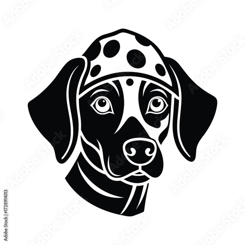 Dalmatian head with fireman helmet and spots highlighted