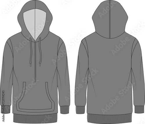 Plain Grey Hoodie Sweatshirt Vector Template Front and Back Mockup View