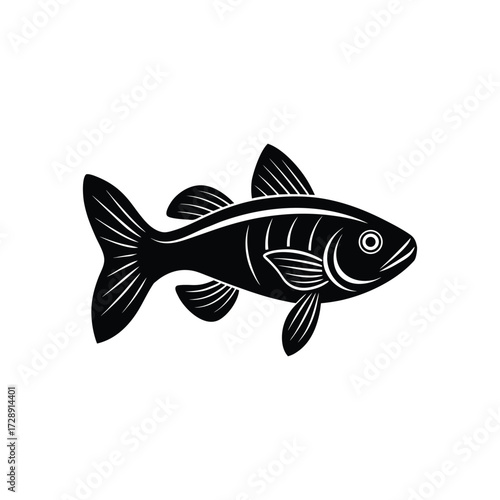 Danios fish head with ripple water waves black outline