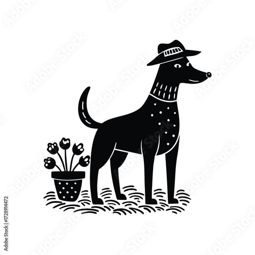 Danish Swedish Farmdog wearing miniature farmer hat