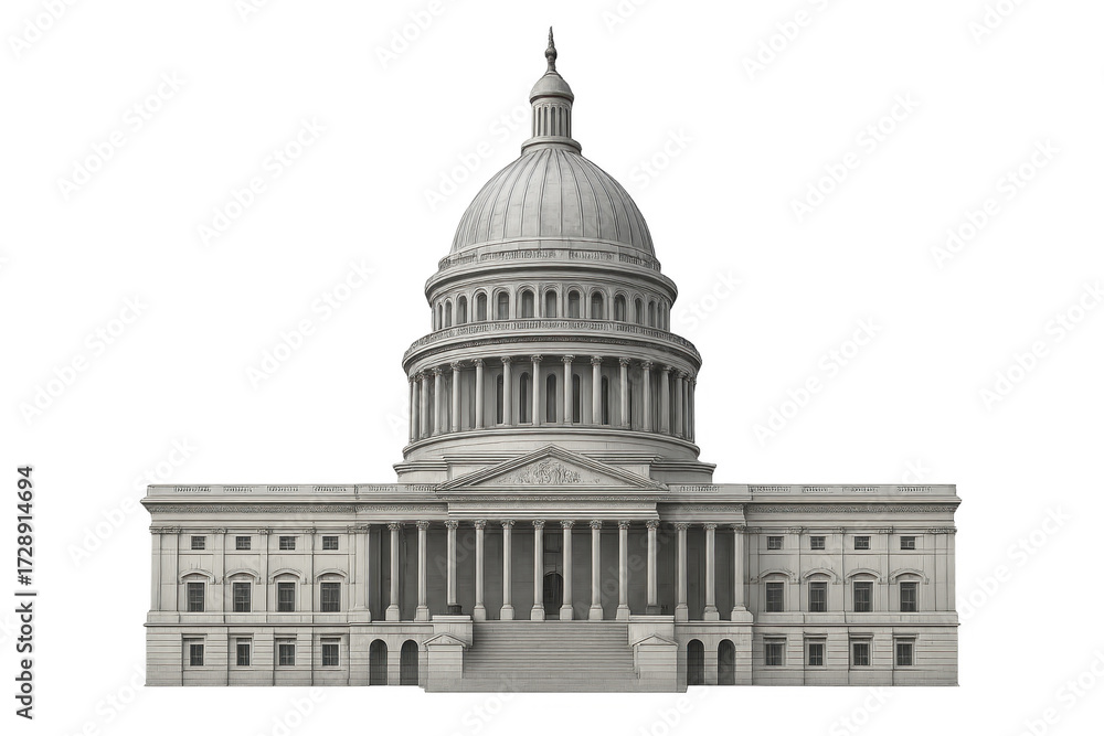 Fototapeta premium United States Capitol building transparent background with dome