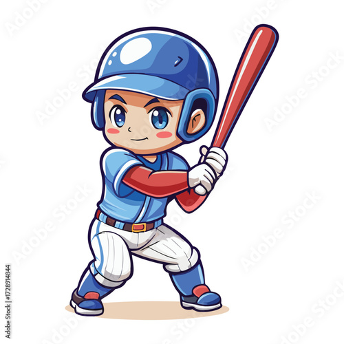 Chibi baseball player in batting stance with bat child