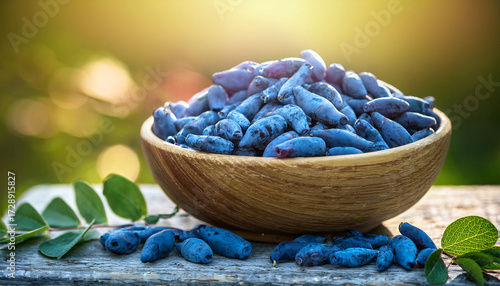 Honeysuckle Raw Berries In Bowl Blue Honeysuckle Lonicera Caerulea Edulis Honeyberry Blue Berry Honeysuckle Sweetberry Haskap Berry Ripe Organic Honeyberry Harvest From Berry Farm In Finland