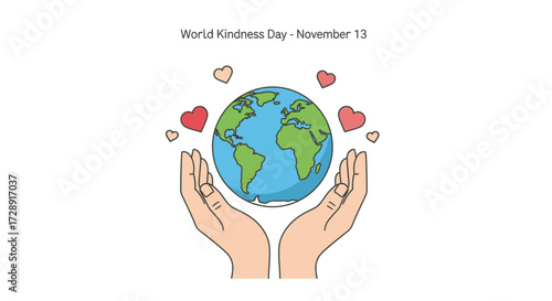 World Kindness Day Illustration Hands Holding Earth with Hearts.