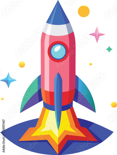 Pink rocket ship blasting off with colorful icon isolated on white transparent background vector eps png jpg business people clipping path cutout 2025 2026 4k full hd poster banner label download