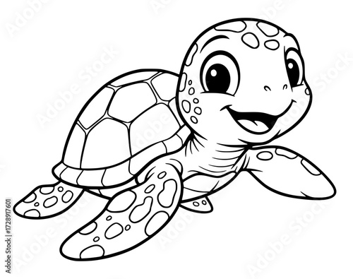 Cute cartoon sea turtle with spotted shell and happy face, turtle, sea animal, cute, cartoon, ocean