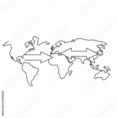 World map with directional arrows indicating money flows  