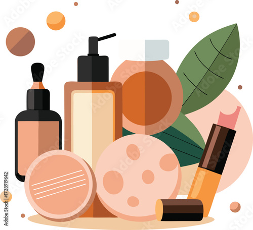 Eco-Friendly Organic Makeup and Cosmetic Products Flat Illustration