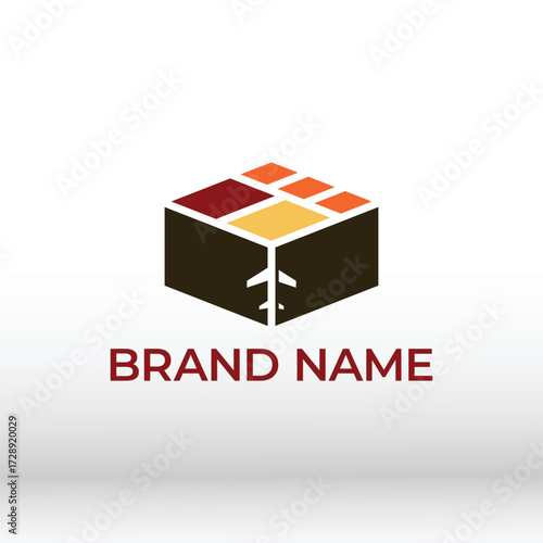 Minimalist Bento Travel logo vector Cube Logo with Airplane Icons