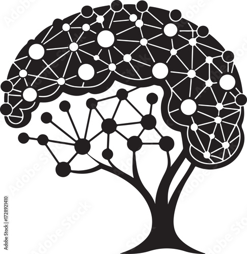 Neural network brain black icon, flat vector silhouette