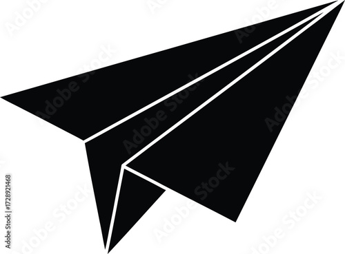 Black paper airplane with white lines, a symbol of flight and simplicity.