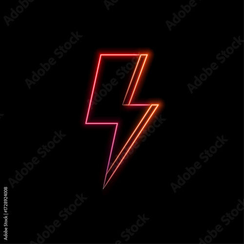 rounded neon lightning icons. Glowing neon electric lightning sign with rounded angles, energy symbol. Electric charge, lightning, charging effect, energy recharge. vector icon set