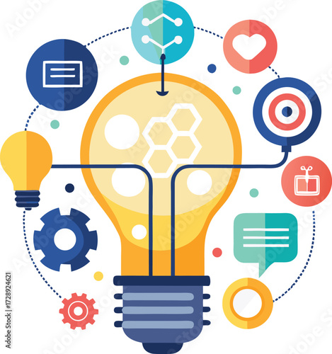 Digital Business Idea Flow and Creative Networking Concept with Various Icons
