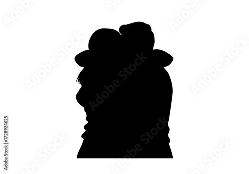 A loving embrace, a silhouette of two people embracing with affection.