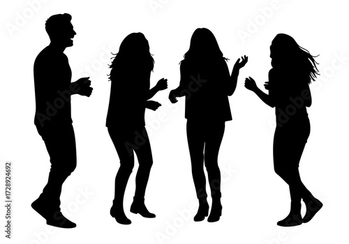 Dancing silhouettes of a group of friends.