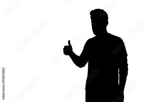 Silhouette of a person with thumbs up.
