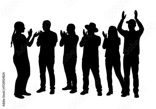 Silhouette of a group of people clapping and celebrating.