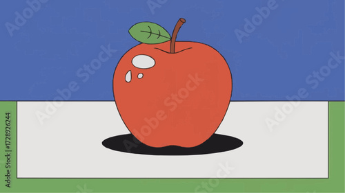 Red apple with a leaf on a colorful background in vector style  