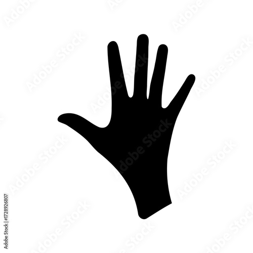 Striking black silhouette of a hand against a plain white background