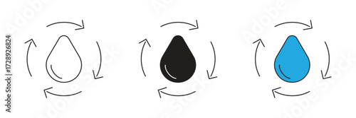 Water reuse vector icon. Water management. Recycled water. Circular economy. Renewable resources.