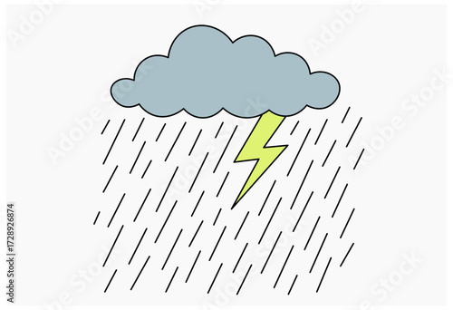 Thunderstorm over city heavy rain lightning cloud urban skyline weather disaster illustration