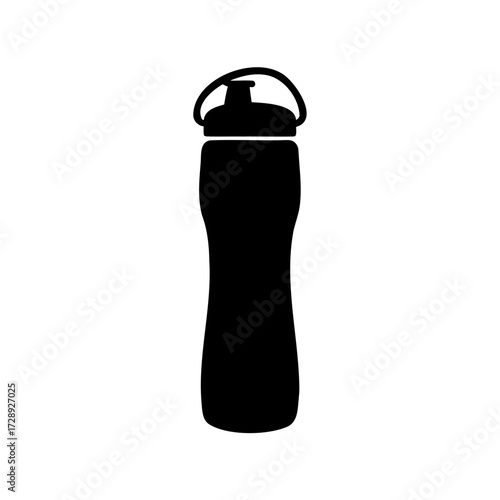 Silhouette of a reusable water bottle with carrying loop and lid