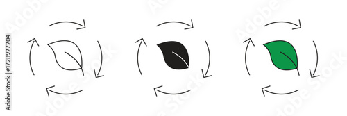 Nature leaf reuse vector icon. Leaf management. Recycled leaves. Circular economy. Renewable resources.