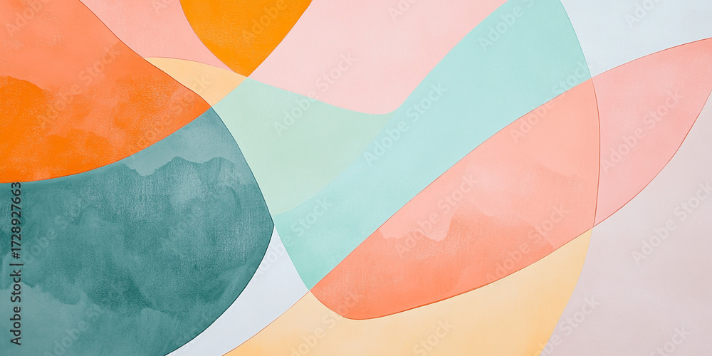 Flat pastel forms overlapping with hard contrast outlines