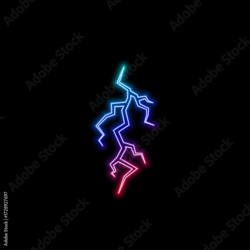 Set of neon lightning, yellow and blue glowing signs, isolated, vector illustration.