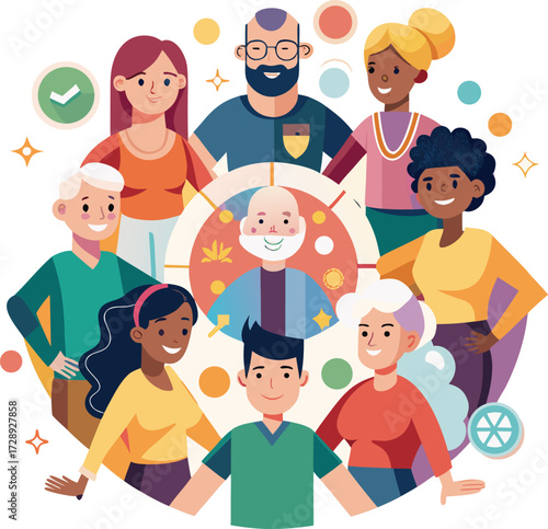 Diverse Multicultural Community Group Teamwork and Inclusion Concept Vector