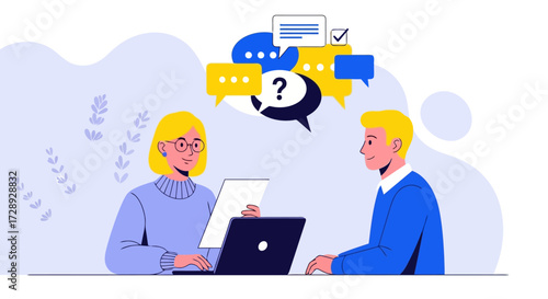 Job interview with speech bubbles isolated on white background for recruitment