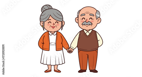 Happy elderly couple holding hands isolated on white background