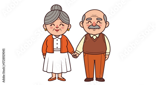 Happy senior couple holding hand isolated on white background