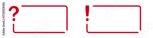 Red border frames with question and exclamation marks.