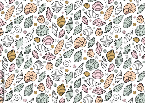 Hand drawn seashells vector seamless pattern