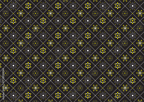 Repeating, seamless vector pattern on black with white dotted