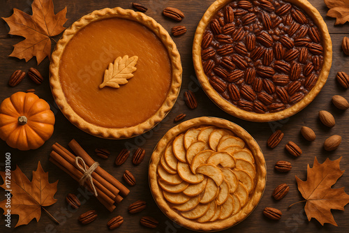 Assortiment de tartes : citrouille, noix de pécan et pommes