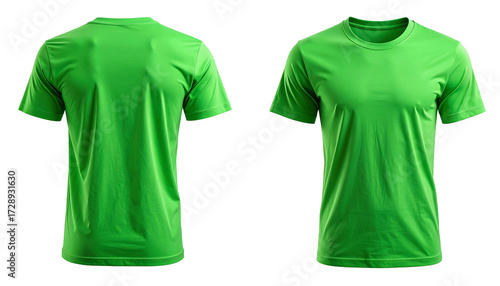 Green TShirt Front and Back View Isolated.