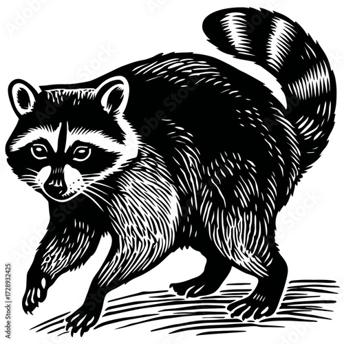 Striped-tail Raccoon portrait with detailed fur and distinct bandit mask