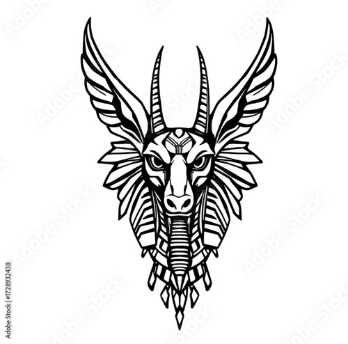 Mystical creature artwork: A captivating monochrome illustration showcases a unique, mythical beast with majestic wings, exuding an aura of ancient mystique and fantastical artistry.
