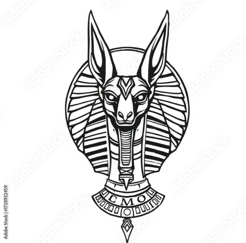 Anubis Artwork: A detailed, stylized illustration of Anubis, the ancient Egyptian deity of the afterlife, exuding mystique and cultural significance.