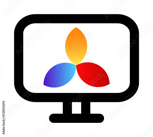 Colorful triangular petals forming abstract shape on computer screen.