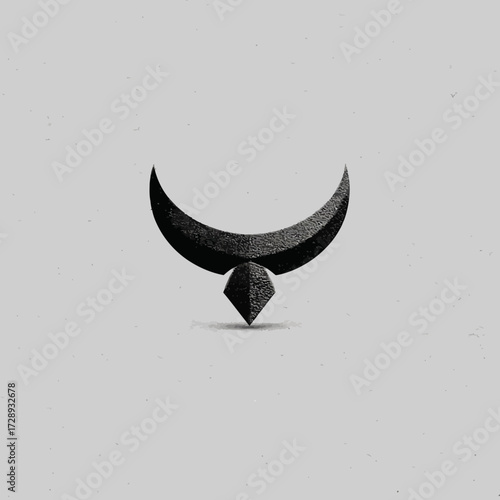 Rough texture crescent moon and diamond shape on textured gray background