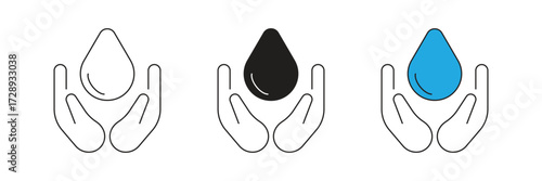 Water in hand icon set. Vector icon design of hand holding water.