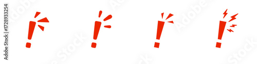 Red exclamation marks with variety of expressions on white background.