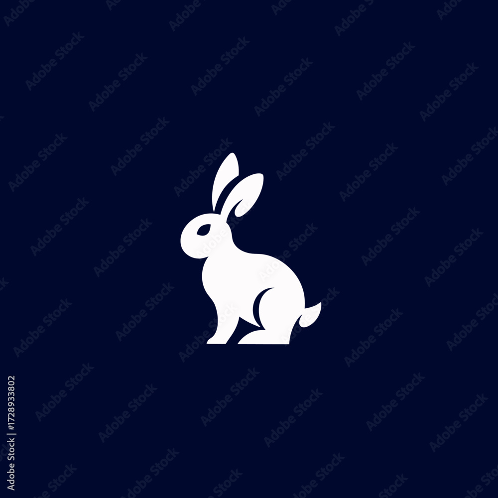 Fototapeta premium Minimalist white rabbit silhouette on a dark blue background