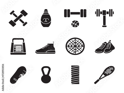 Sport equipment silhouette icon vector illustration solid black symbol for training