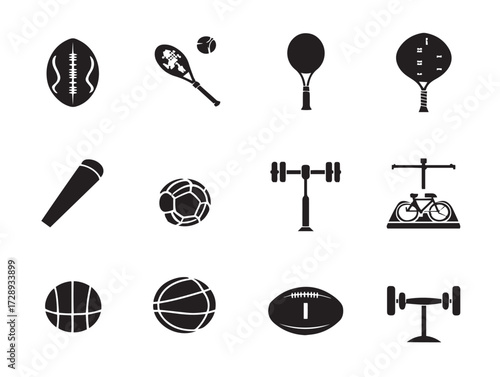 Sport equipment silhouette icon vector illustration solid black symbol for fitness