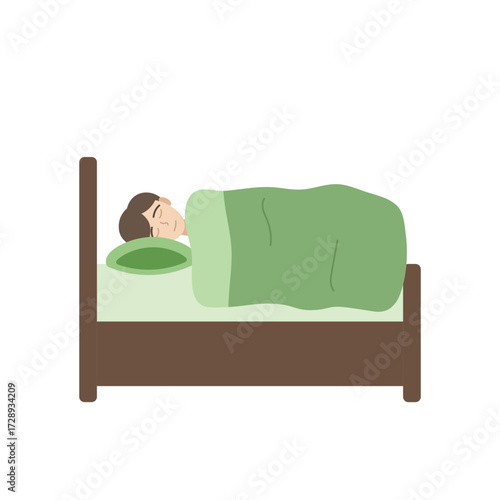 The person is covered by a purple blanket and resting their head on a purple pillow. a man sleeping on his side. The scene suggests a moment of rest and relaxation.
