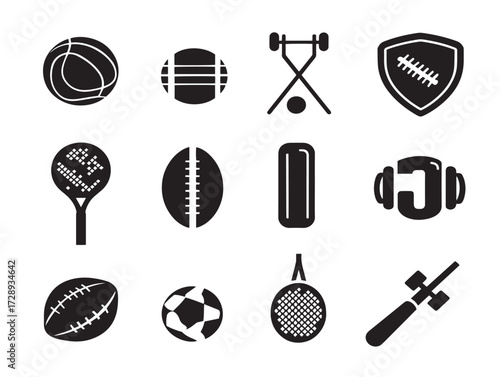Sport equipment silhouette icon vector illustration solid black symbol for athletic activity